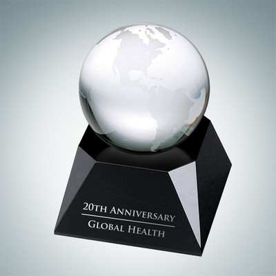 Clear Optical Crystal Ocean Globe Award w/Black Crystal Base