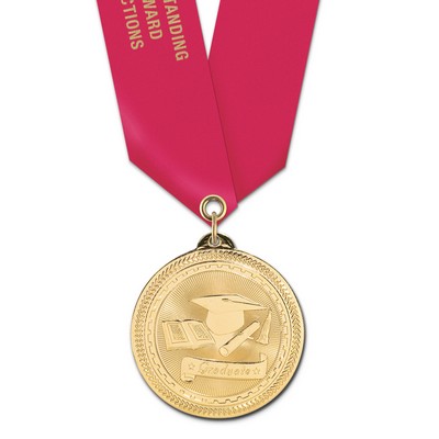 2" Graduate Brite Laser Medal w/ Satin Neck Ribbon