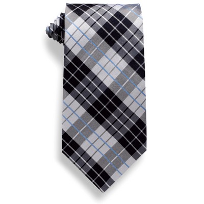 Gray and Black Plaid Polyester Tie