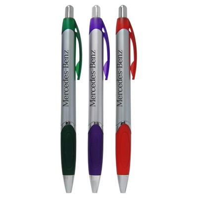 Union Printed - Vegas - Silver Barrels Clicker Pen with 1-Color Logo