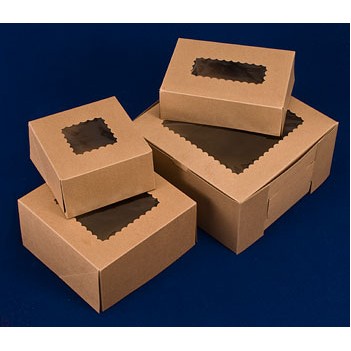 Windowed Kraft Cake Bakery Box w/Glued 4 Corner Beers (8"x8"x2 1/2")