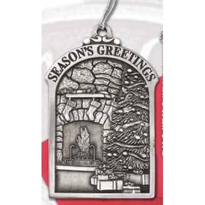 Full Size Stock Design Season's Greetings Christmas Tree/ Hearth Pewter Ornament