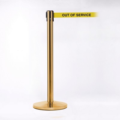 Crowd Control Brass Pole W/ 11' Heavy Duty Belt W/ "Out of Service" Message