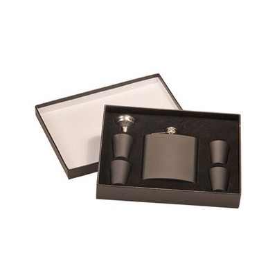 6 Oz. Matte Black Flask Set w/Gift Box