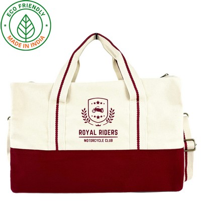 18 oz Cotton Canvas Duffle Bag Maroon Red Trim - Eco Friendly Classic Duffel 17 x 11 x 9