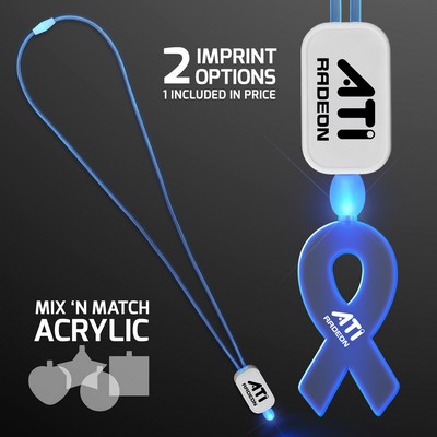 Blue LED Cool Lanyard with Acrylic Ribbon Pendant - Domestic Imprint