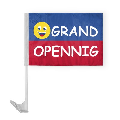 Grand Opening Smiley Car Flags 12x16 inch