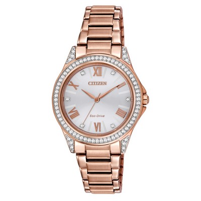 Citizen® Ladies' Pink Gold-Tone Watch w/64 Swarovski® Crystals