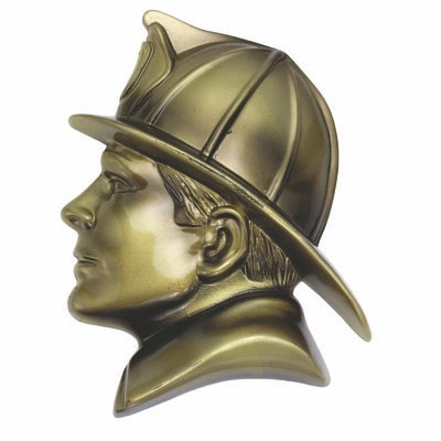 Antique Brass Hand Painted Resin Fireman Head Plaque Mount (7¾" x 5¾")