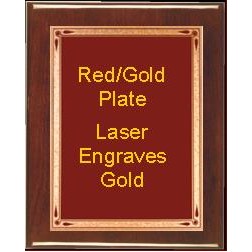 Rosewood 5" x 7" Piano Finish Free Standing Plaque - With 4" x 6" Red/Gold Teardrop Plate