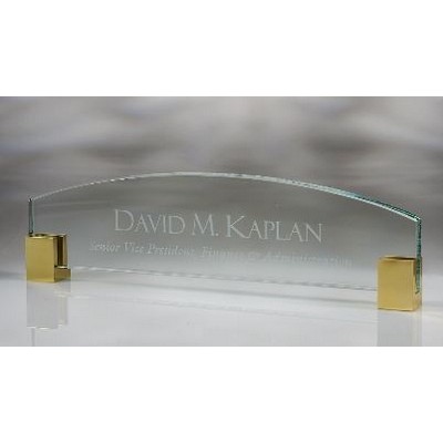 Jade Glass Name Plate w/Brass Corners