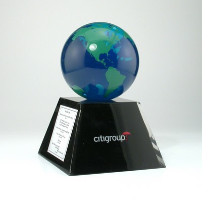 4" Globe Lucite® Embedment Award on Base (5" x 5" x 3 1/4")