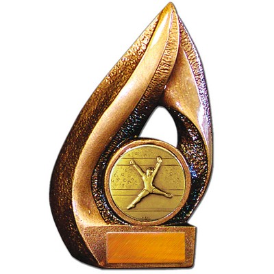 Stock Flame 7" Trophy with 2" Gymnastics Female Coin, Engraving Plate