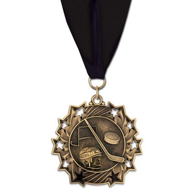 2 1/4" Hockey TS Medal w/ Grosgrain Neck Ribbon