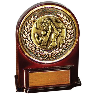 Stock 5 1/2" Medallion Award With 2" Basketball Male Coin and Engraving Plate