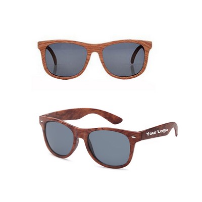 Classic Wood Printed Black Mirror Square Lens Horn Rimmed Sunglasses