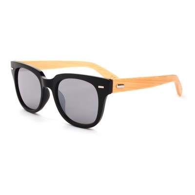 Bamboo Wood Sunglasses - Black Frames & Mirrored Lenses