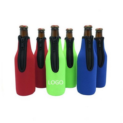 Neoprene Insulated Beer Bottle Cooler Holder w/Zipper