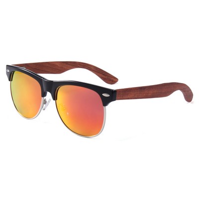 Rose Wood Sunglasses - Red Mirror Lenses - Black Frames