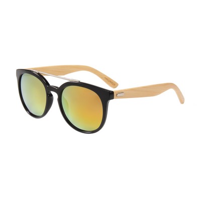 Bamboo Sunglasses - Yellow Mirror Lenses - Black Frames