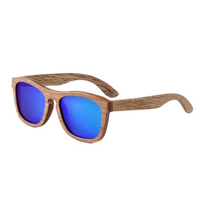 Cherry Wood Sunglasses - Blue Mirror Polarized Lenses - Cherry Wood Frames