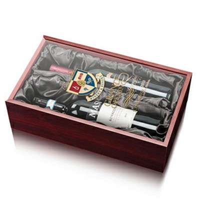 Archer Double Wine Box - Rosewood/Black Satin