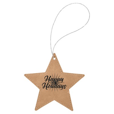 Light Brown Laserable Leatherette Star Ornament w/Silver String