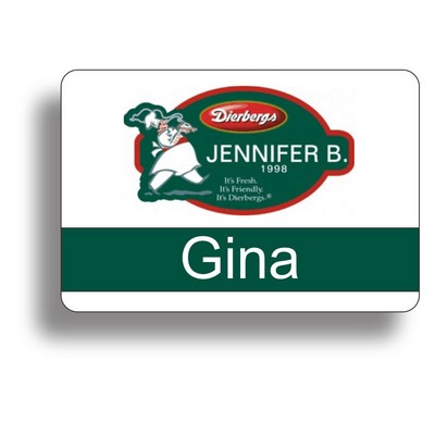 Enameled white metal badge, Frameless Badge w/Full Color Printing (2"x 3")