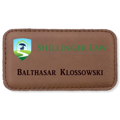 Leather Name Badge with Stitching and Magnet Attached (1.5" x 3")