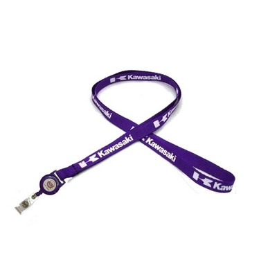 3/8" Wide Silkscreened Polyester Lanyard w/Sewn In Badge Reel Set