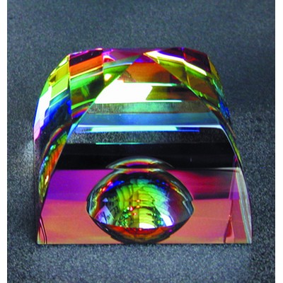 Rainbow Mystic Pyramid w/dome optical crystal award/trophy. 2"Sq