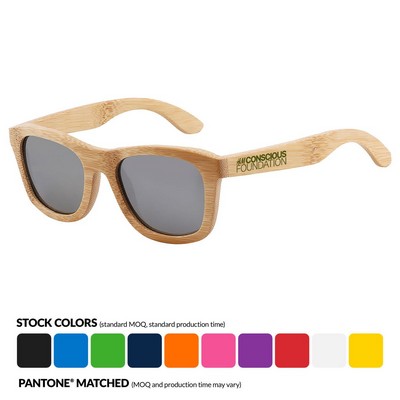 Bamboo Dark Lenses Promotional Sunglasses w/ Temple Imprint