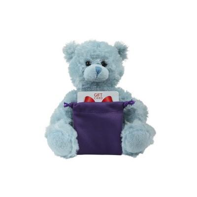 soft plush Blue Curly Sitting Bear with gift card sack