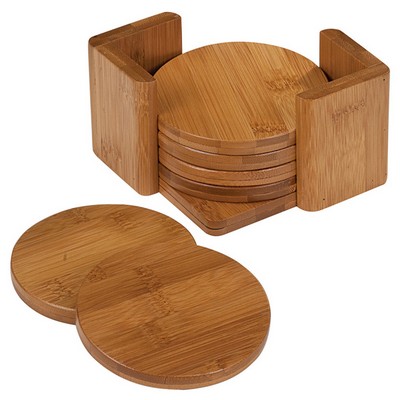 Laserable Bamboo 6 Piece Round Coaster Set