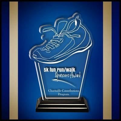 7" Shoe Riser Clear Acrylic Award in a Black Wood Base