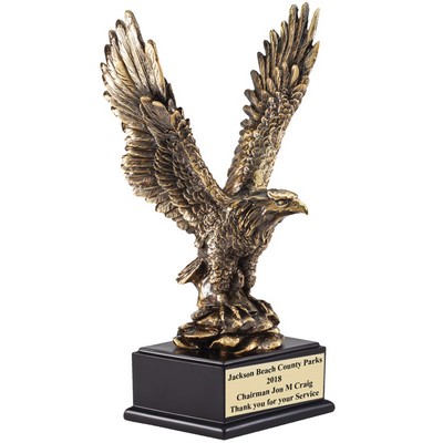 14½" Antique Brass Electroplated Resin Eagle Mounted Trophy