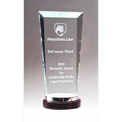 Premium Series Glass Award with Rosewood and Aluminum Base (4.25" x 9")