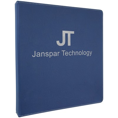 Blue/Silver Laser Engraved Leatherette 3 Ring Binder (10 1/2" x 11 1/2")