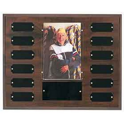 12 Plate w/ 4" x 6" Photo Holder, Completed Cherry Finish Perpetual Plaque