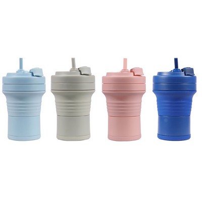 Reusable 550ml Collapsible Silicone Coffee Cup with Straw