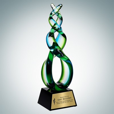 Art Glass Green Double Helix Award w/Gold Plate