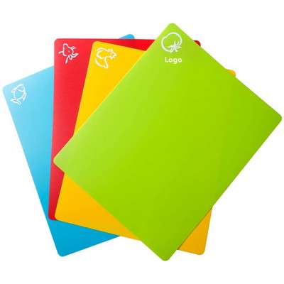 Flexible Plastic Cutting Board Colored Mats With Food Icons Set of 4