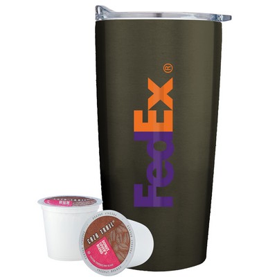 Promo Revolution - 20 Oz. Vacuum Sealed Straight Tumbler Gift Set w/2 Coffee Pods