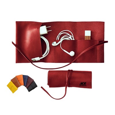 PU Leather Organizer Cable Roll Bag