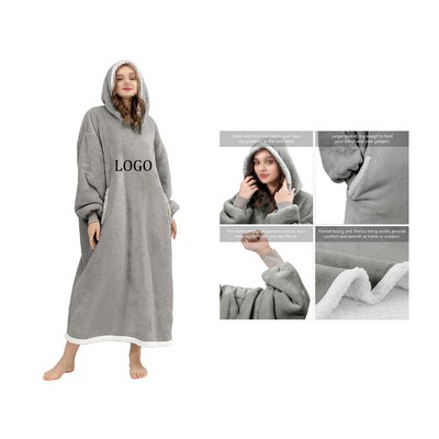 Wearable Hooded Solid Color Lazy Blanket