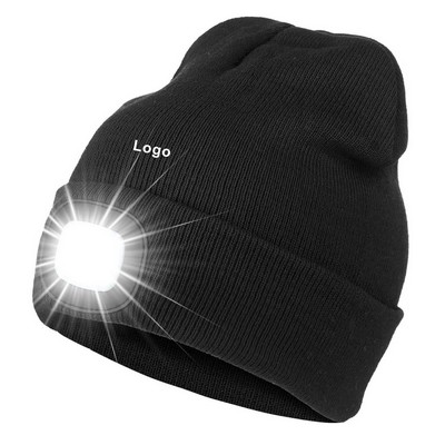 LED Rechargeable Beanie Cap Camping Head Lamp Winter Knitted Hat