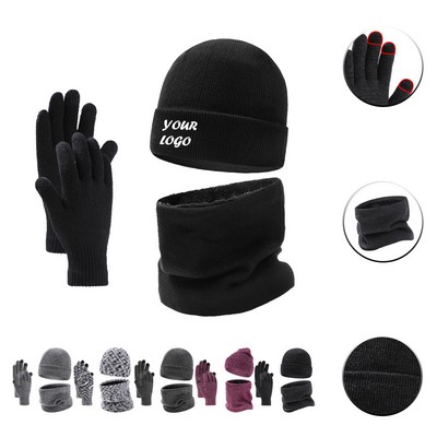 Winter Beanie Scarf Touchscreen Gloves Set