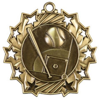 2 1/4" Ten Star Antique Finish Medal-Baseball/Softball