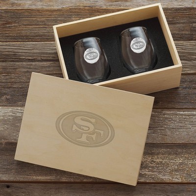 Staten 2-Piece Stemless Wine Set in Engraved Pine Box