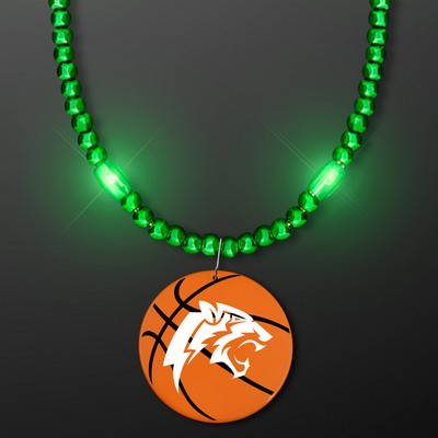 Green LED Bead Necklace with Basketball Medallion - Domestic Imprint